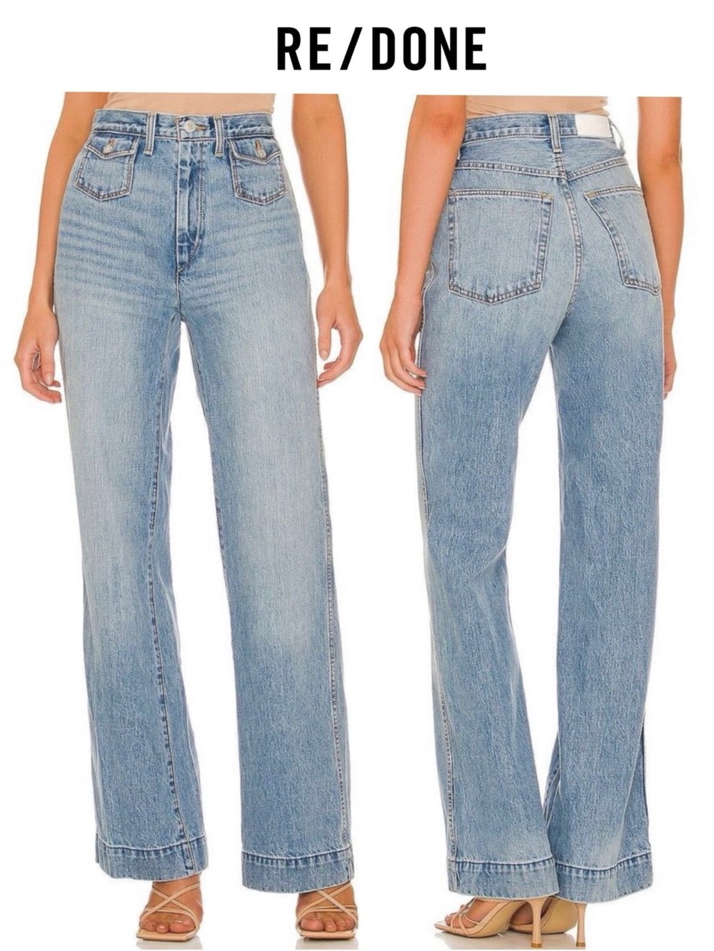 RE/DONE 70s Pocket Wide Leg Jeans Vintage Fade High Rise Size 30